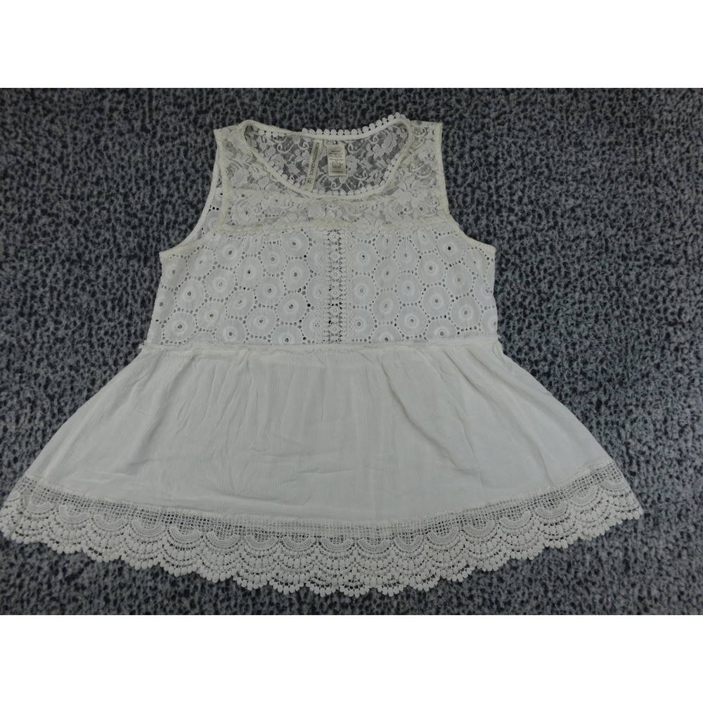 Forgotten Grace Peplum Top‎ Womens XL White Lace Eyelet Sleeveless SB422 Good